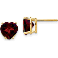 14K Yellow Gold 8mm Heart Garnet Stud Earrings - 2.00 Carat Total Garnet Weight by Monteluci Fine Jewelry