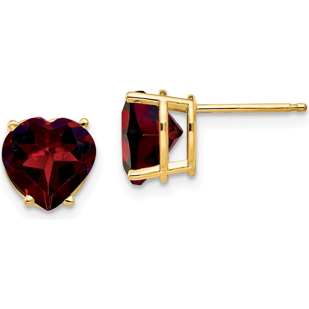 14K Yellow Gold 8mm Heart Garnet Stud Earrings - 2.00 Carat Total Garnet Weight by Monteluci Fine Jewelry