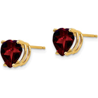 14K Yellow Gold 8mm Heart Garnet Stud Earrings - 2.00 Carat Total Garnet Weight by Monteluci Fine Jewelry