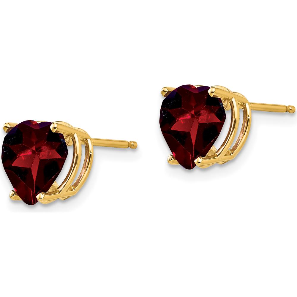 14K Yellow Gold 8mm Heart Garnet Stud Earrings - 2.00 Carat Total Garnet Weight by Monteluci Fine Jewelry