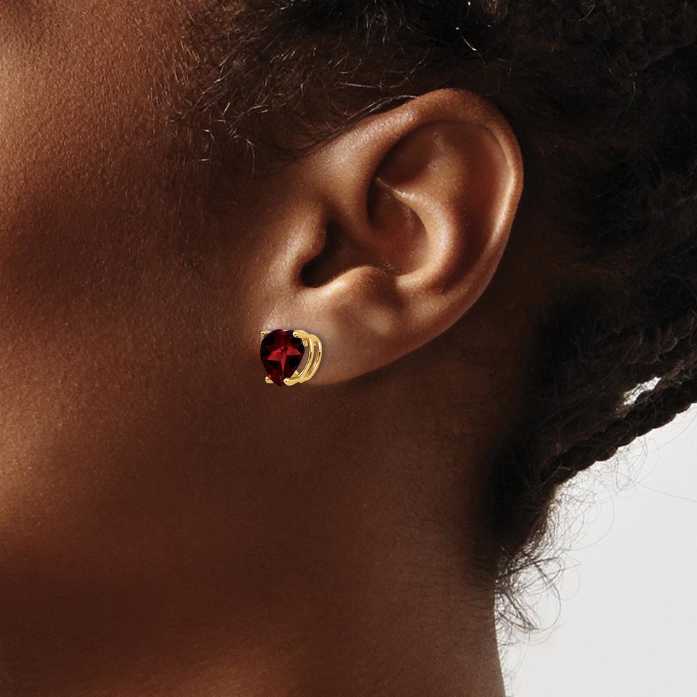 14K Yellow Gold 8mm Heart Garnet Stud Earrings - 2.00 Carat Total Garnet Weight by Monteluci Fine Jewelry