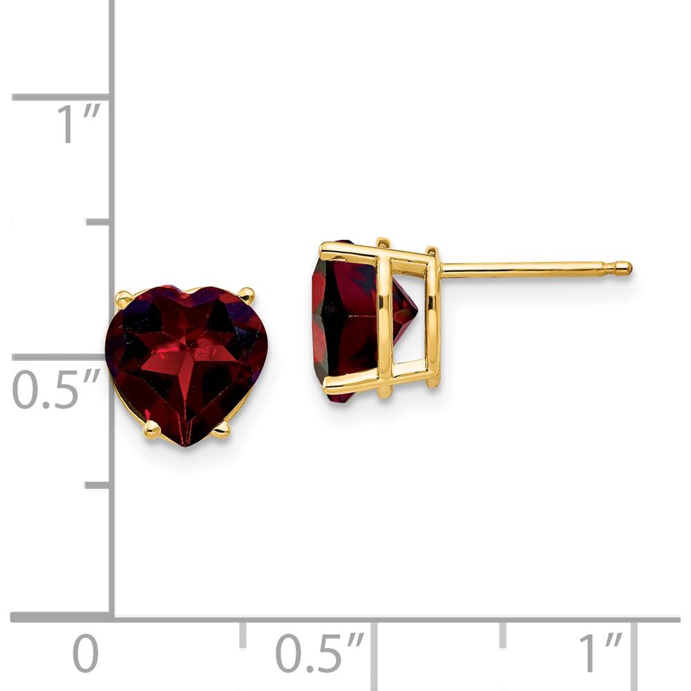 14K Yellow Gold 8mm Heart Garnet Stud Earrings - 2.00 Carat Total Garnet Weight by Monteluci Fine Jewelry