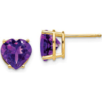 14K Yellow Gold 8mm Heart-Shaped Amethyst Stud Earrings - 1.65 Carat Total Gem Weight by Monteluci Fine Jewelry