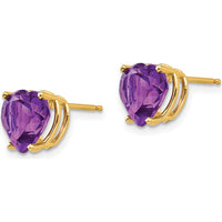 14K Yellow Gold 8mm Heart-Shaped Amethyst Stud Earrings - 1.65 Carat Total Gem Weight by Monteluci Fine Jewelry