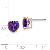 14K Yellow Gold 8mm Heart-Shaped Amethyst Stud Earrings - 1.65 Carat Total Gem Weight by Monteluci Fine Jewelry