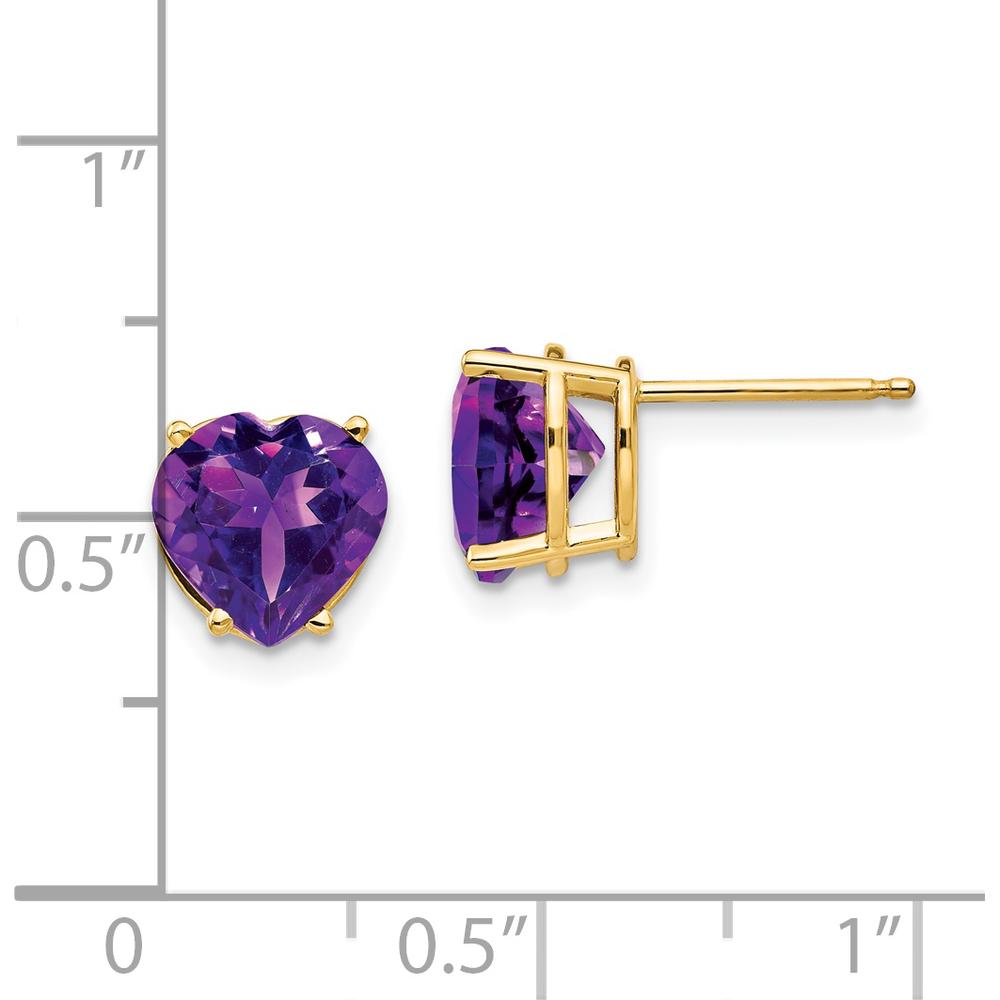 14K Yellow Gold 8mm Heart-Shaped Amethyst Stud Earrings - 1.65 Carat Total Gem Weight by Monteluci Fine Jewelry