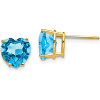 14K Yellow Gold 8mm Heart-Shaped Swiss Blue Topaz Stud Earrings - 2.20 Carat Total Gem Weight by Monteluci Fine Jewelry