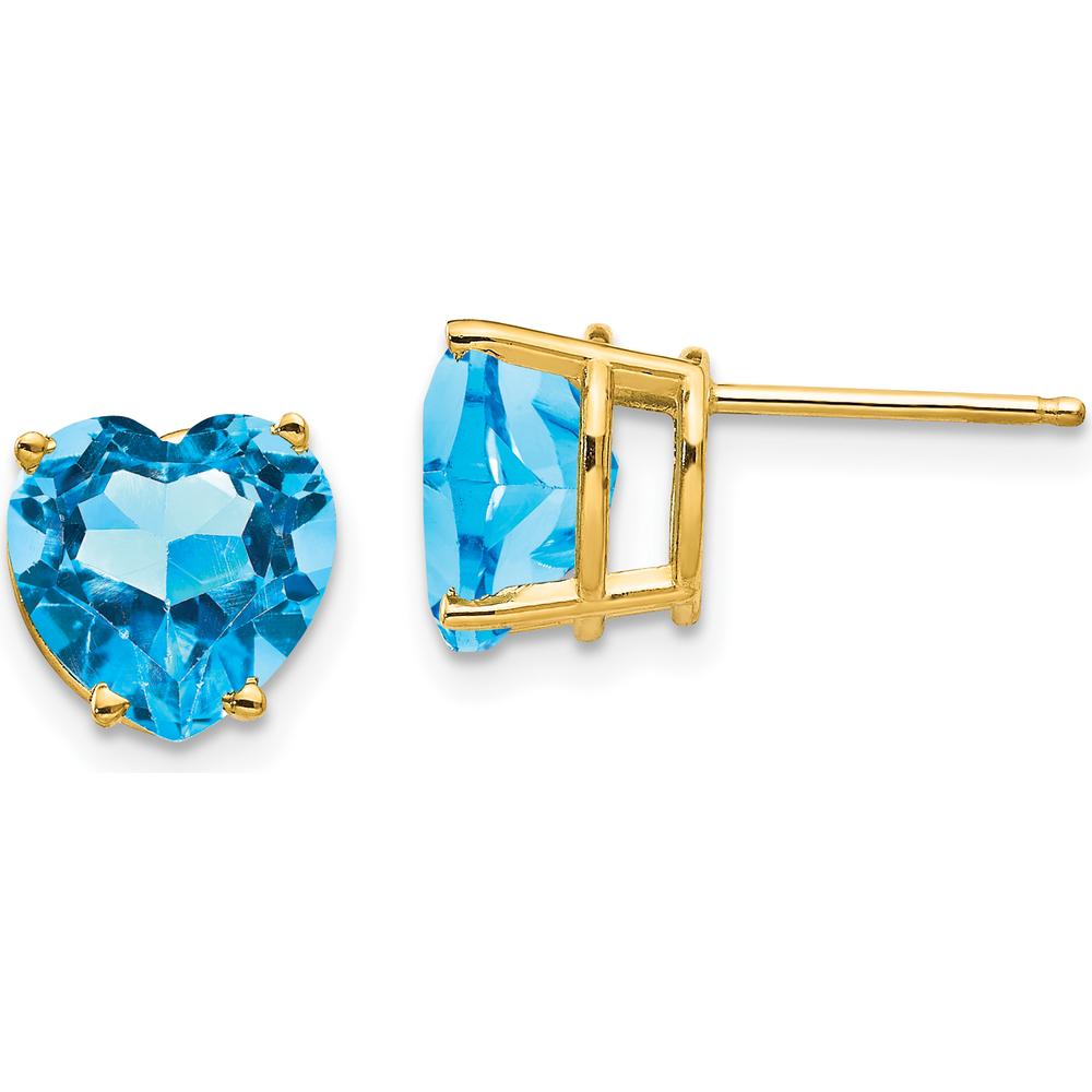 14K Yellow Gold 8mm Heart-Shaped Swiss Blue Topaz Stud Earrings - 2.20 Carat Total Gem Weight by Monteluci Fine Jewelry