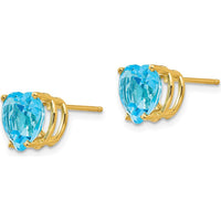 14K Yellow Gold 8mm Heart-Shaped Swiss Blue Topaz Stud Earrings - 2.20 Carat Total Gem Weight by Monteluci Fine Jewelry