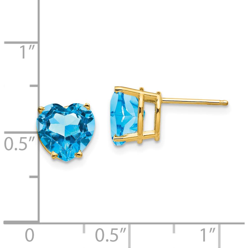 14K Yellow Gold 8mm Heart-Shaped Swiss Blue Topaz Stud Earrings - 2.20 Carat Total Gem Weight by Monteluci Fine Jewelry