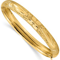 14K Yellow Gold 8mm Hinged Oval Bangle Bracelet with Diamond-Cut Texture by Oro Pregiato