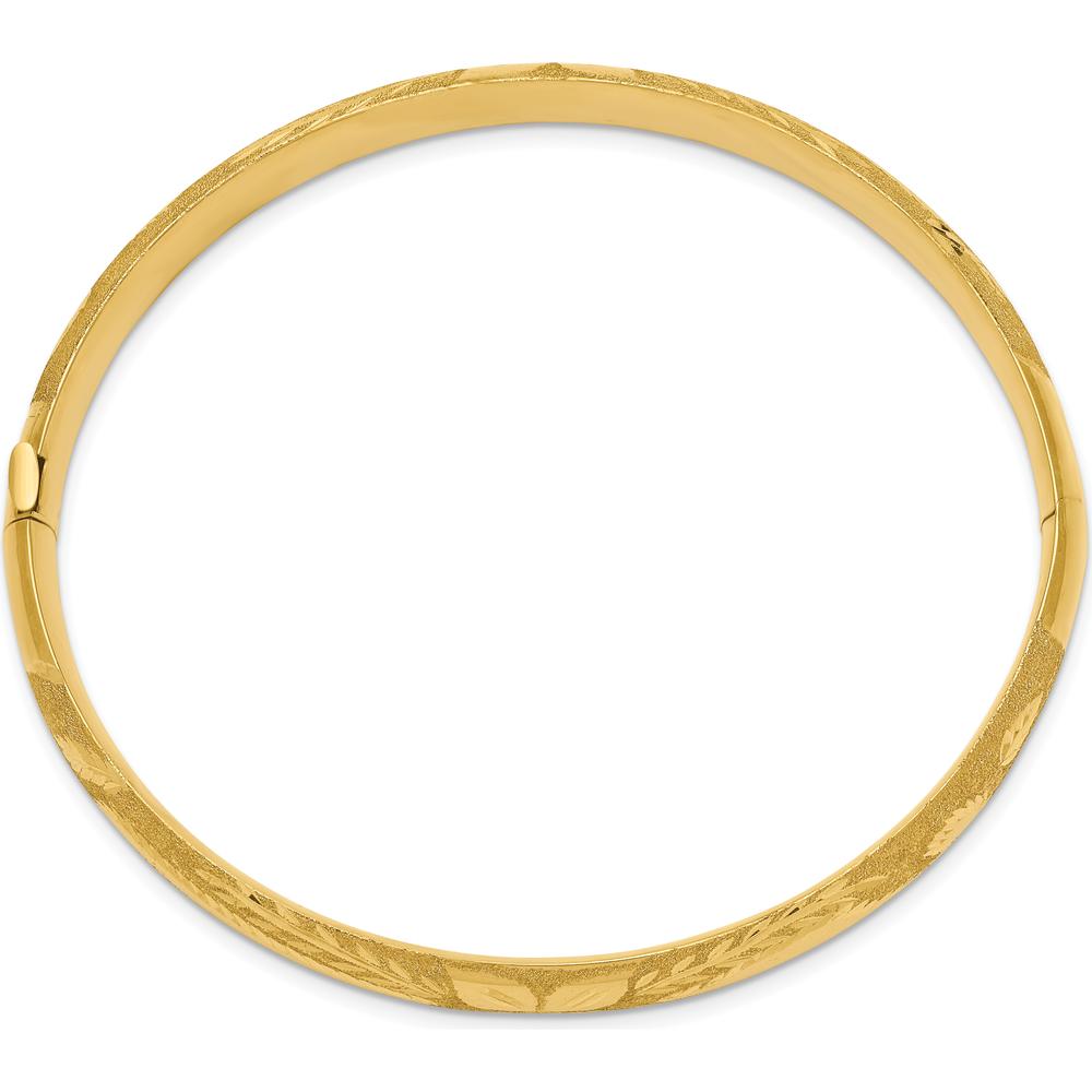 14K Yellow Gold 8mm Hinged Oval Bangle Bracelet with Diamond-Cut Texture by Oro Pregiato