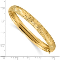 14K Yellow Gold 8mm Hinged Oval Bangle Bracelet with Diamond-Cut Texture by Oro Pregiato