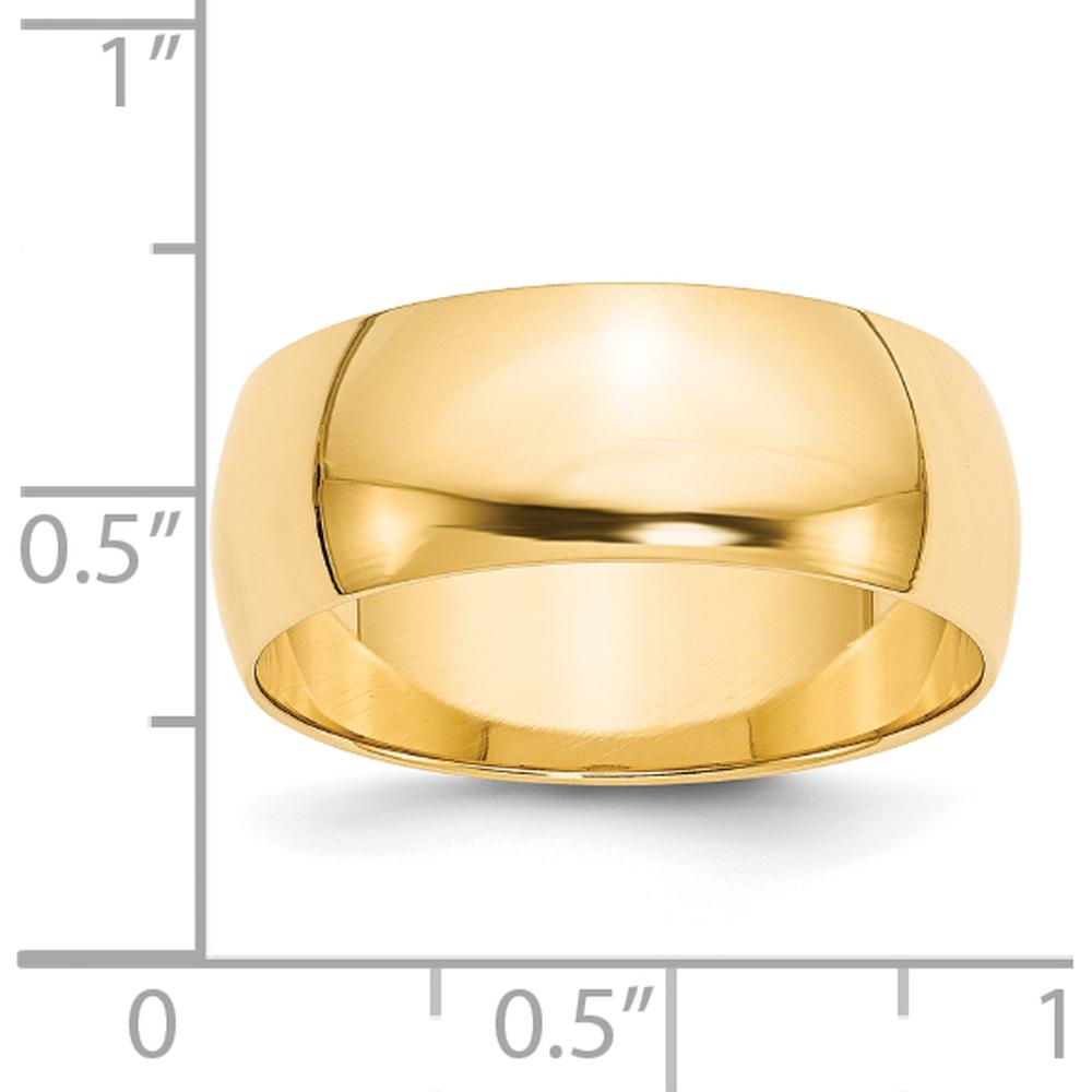 14K Yellow Gold 8mm Lightweight Half Round Wedding Band - Size 9.5 Adjustable by Luciano & Cie