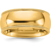 14K Yellow Gold 8mm Milgrain Comfort Fit Domed Wedding Band - Engravable Polished Ring by Luciano & Cie