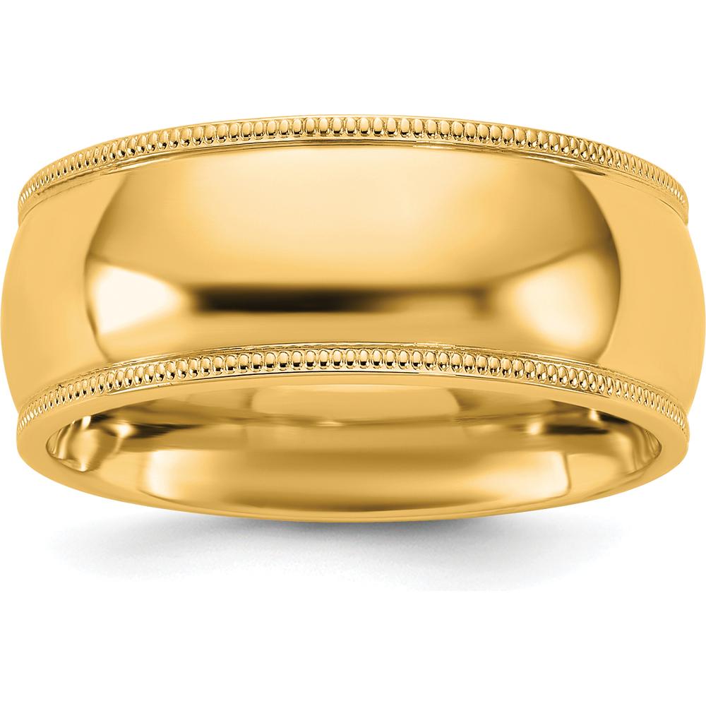 14K Yellow Gold 8mm Milgrain Comfort Fit Domed Wedding Band - Engravable Polished Ring by Luciano & Cie