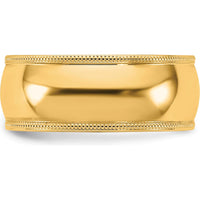 14K Yellow Gold 8mm Milgrain Comfort Fit Domed Wedding Band - Engravable Polished Ring by Luciano & Cie