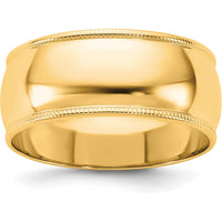 14K Yellow Gold 8mm Milgrain Half Round Band - Unisex Wedding Ring, Size 10 by Luciano & Cie
