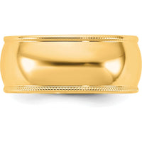 14K Yellow Gold 8mm Milgrain Half Round Band - Unisex Wedding Ring, Size 10 by Luciano & Cie