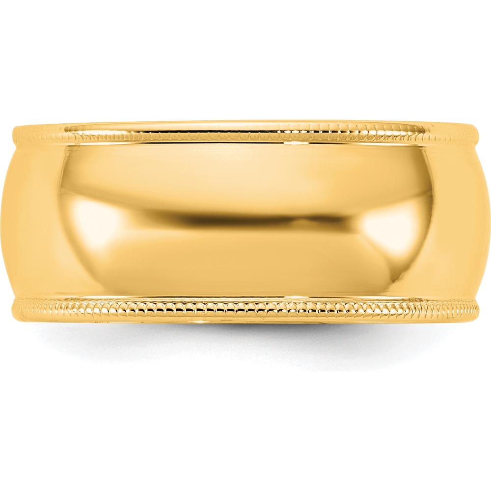 14K Yellow Gold 8mm Milgrain Half Round Band - Unisex Wedding Ring, Size 10 by Luciano & Cie