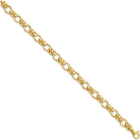 14K Yellow Gold 8mm Polished and Textured Fancy Link Bracelet - 7.75" by 0