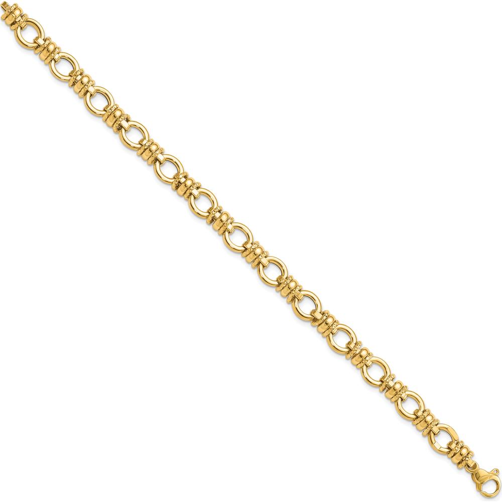 14K Yellow Gold 8mm Polished and Textured Fancy Link Bracelet - 7.75" by 0