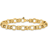 14K Yellow Gold 8mm Polished and Textured Fancy Link Bracelet - 7.75" by 0
