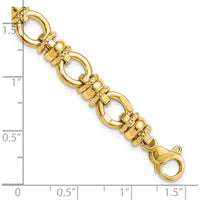 14K Yellow Gold 8mm Polished and Textured Fancy Link Bracelet - 7.75" by 0