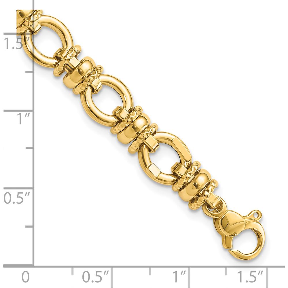 14K Yellow Gold 8mm Polished and Textured Fancy Link Bracelet - 7.75" by 0