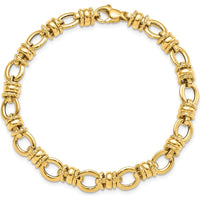 14K Yellow Gold 8mm Polished and Textured Fancy Link Bracelet - 7.75" by 0