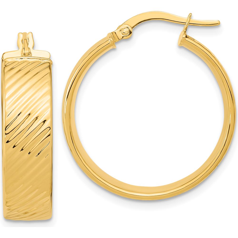 14K Yellow Gold 8mm Polished & Textured Hinged Hoop Earrings by 0