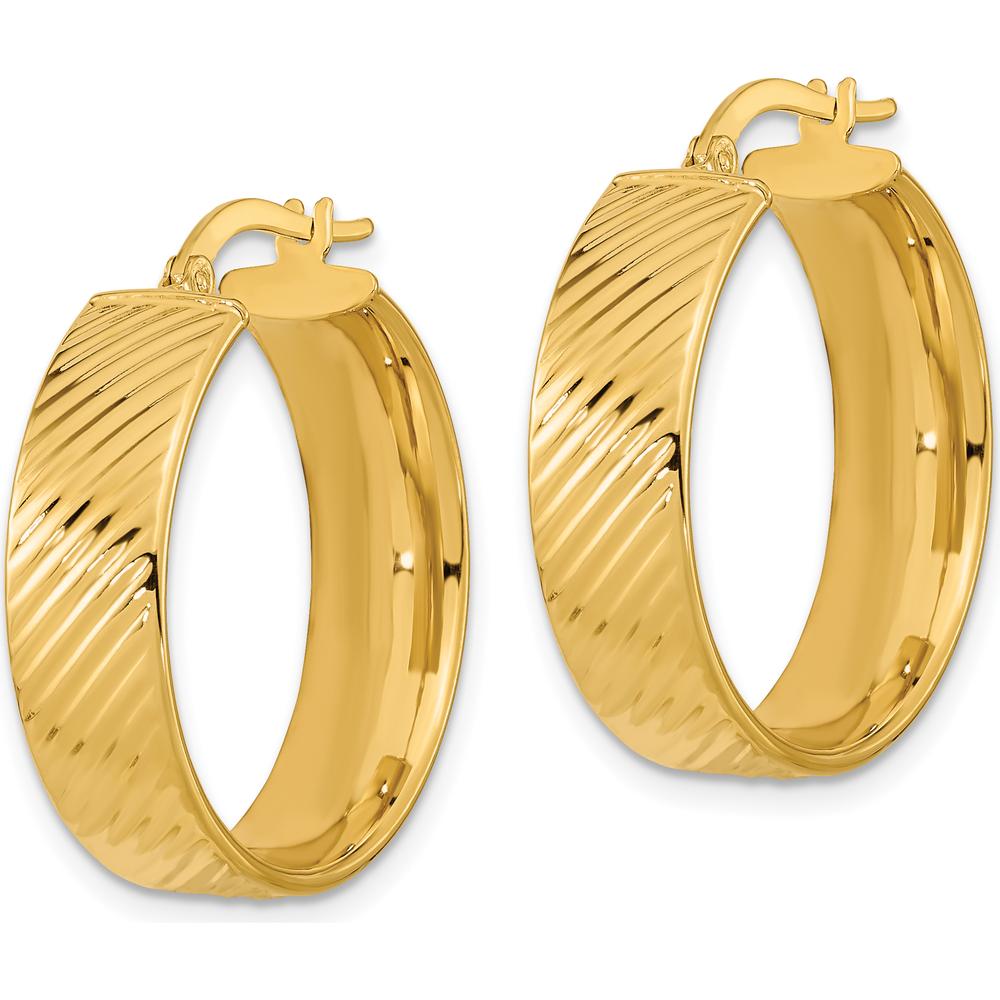 14K Yellow Gold 8mm Polished & Textured Hinged Hoop Earrings by 0
