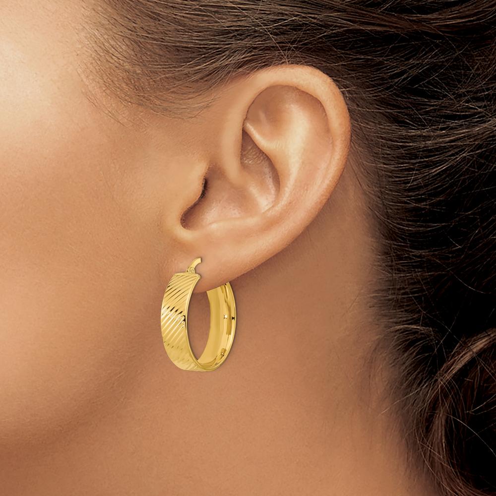 14K Yellow Gold 8mm Polished & Textured Hinged Hoop Earrings by 0