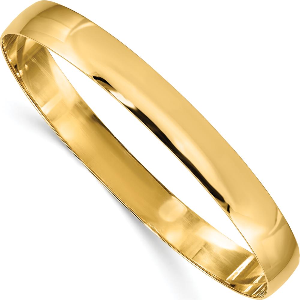 14K Yellow Gold 8mm Polished Solid Half-Round Slip-On Bangle Bracelet by Oro Pregiato