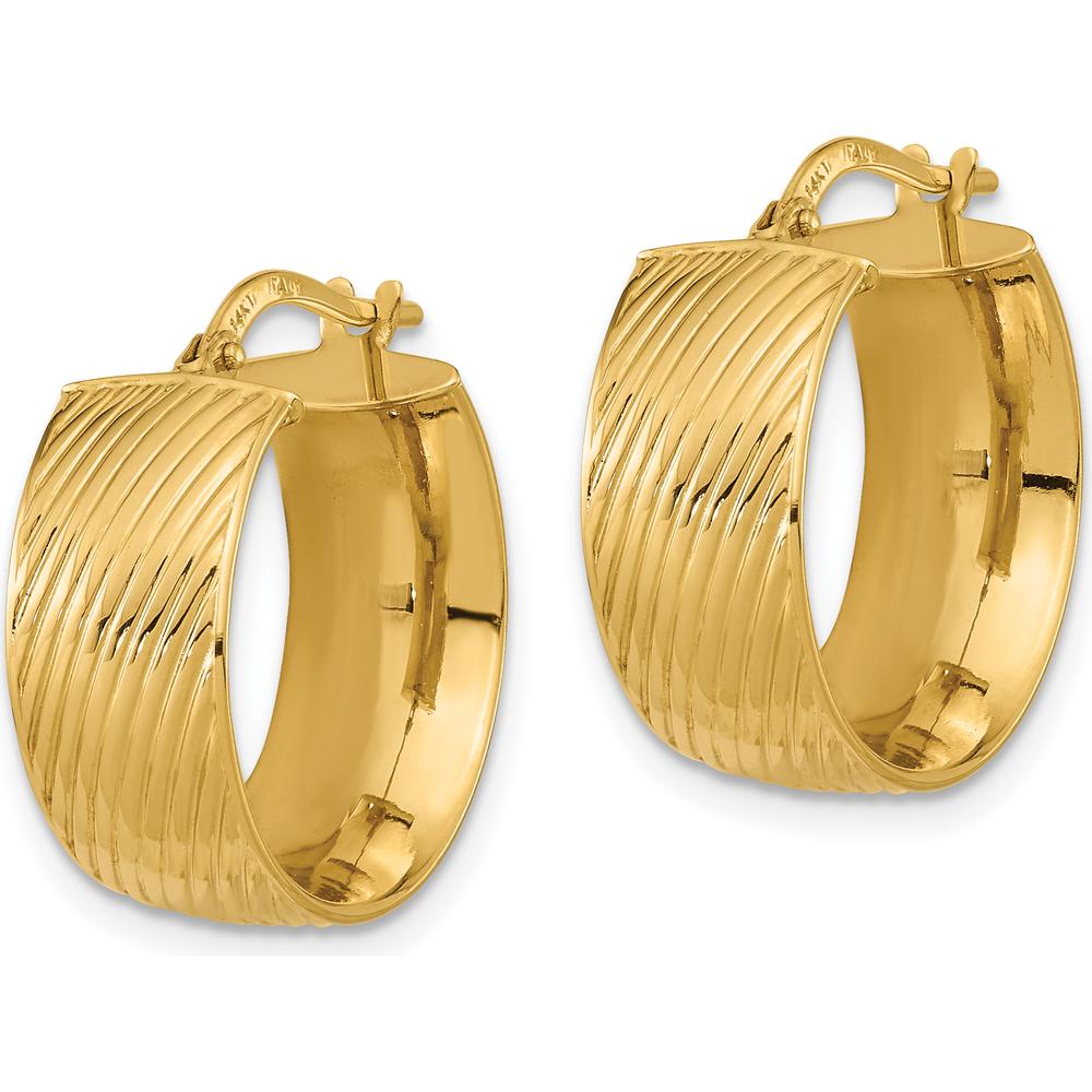 14K Yellow Gold 8mm Polished Textured Hinged Hoop Earrings by 0