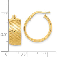 14K Yellow Gold 8mm Polished Textured Hinged Hoop Earrings by 0