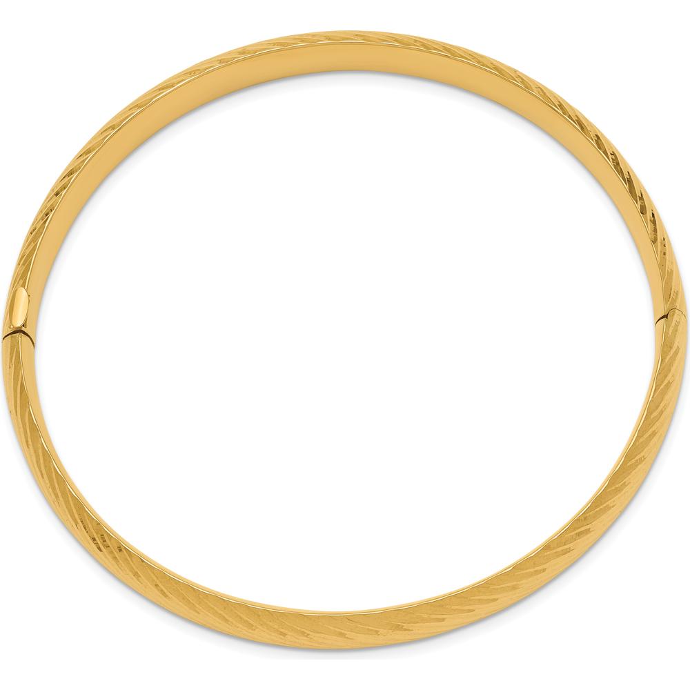 14K Yellow Gold 8mm Polished Textured Hinged Oval Bangle Bracelet with Diamond-Cut Design - 7.5in Length by Oro Pregiato