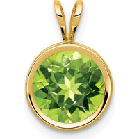 14K Yellow Gold 8mm Round Peridot Bezel Pendant - 2.25 Carat Total Peridot Weight by Monteluci Fine Jewelry