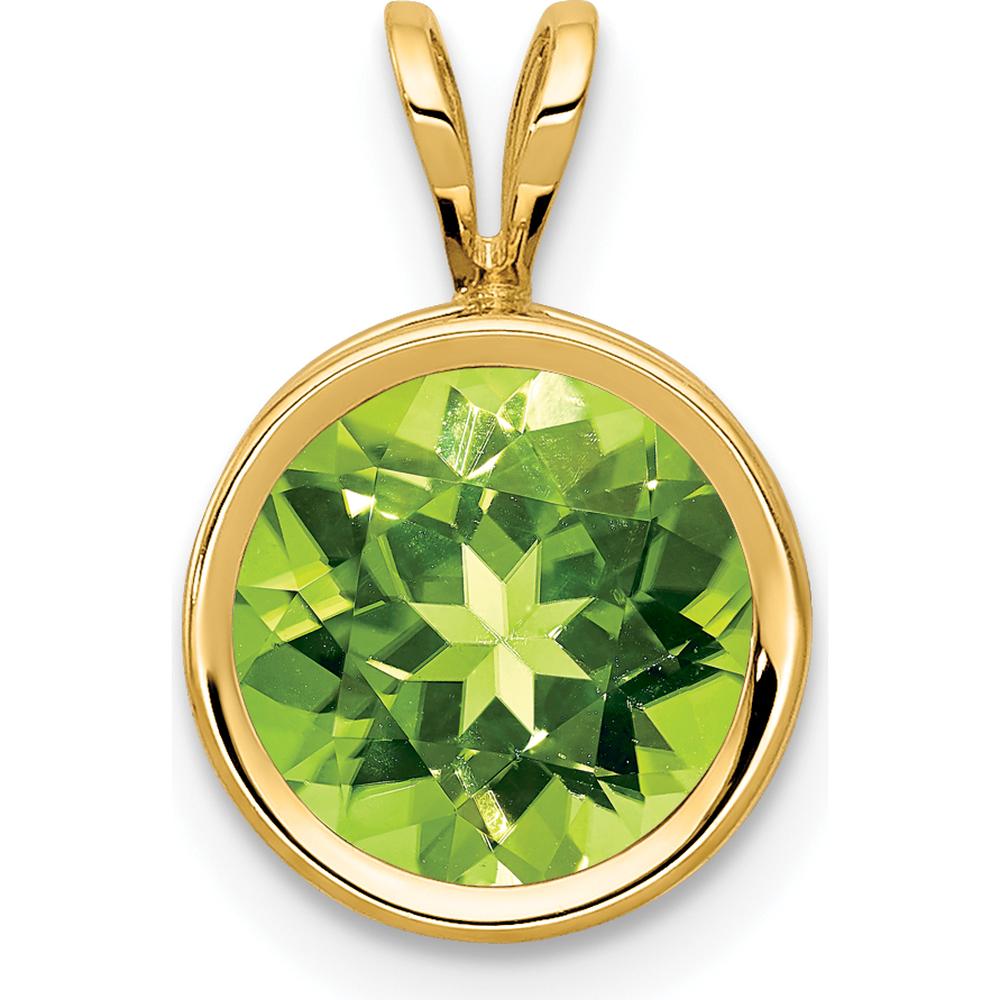 14K Yellow Gold 8mm Round Peridot Bezel Pendant - 2.25 Carat Total Peridot Weight by Monteluci Fine Jewelry