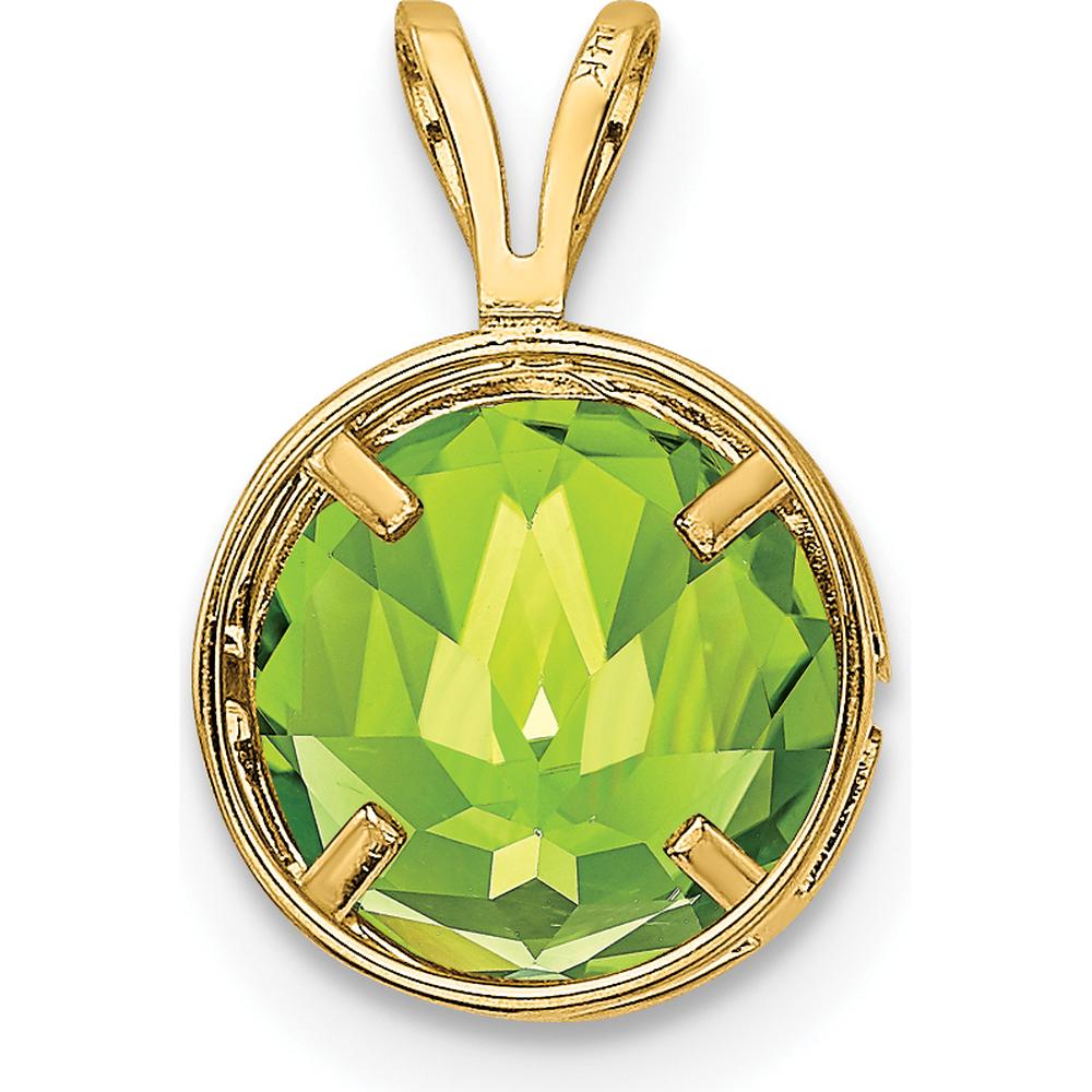 14K Yellow Gold 8mm Round Peridot Bezel Pendant - 2.25 Carat Total Peridot Weight by Monteluci Fine Jewelry