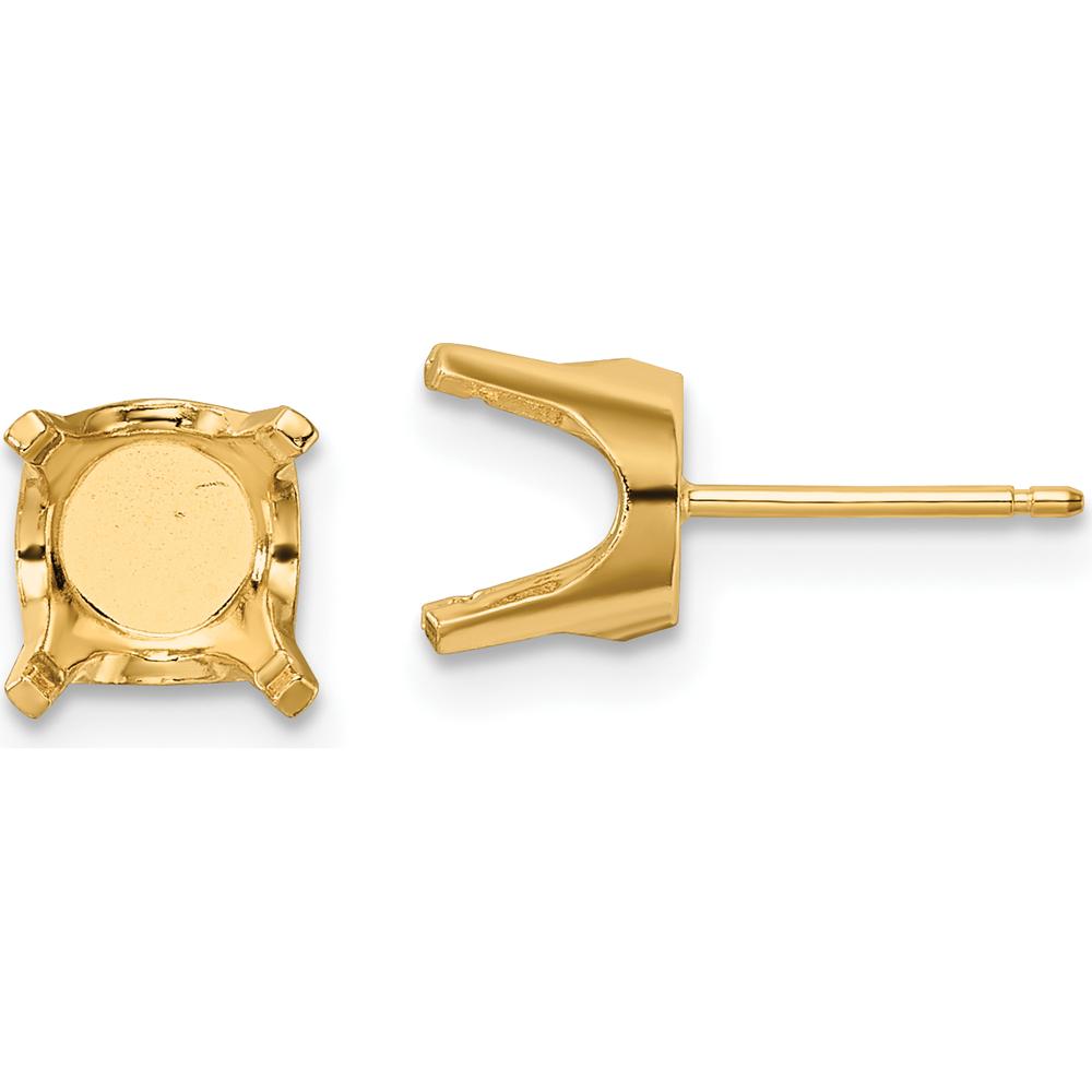 14K Yellow Gold 8mm Round Stud Earring Mountings - Customizable with Snap Setting for Gemstones by Oro Pregiato