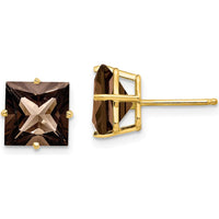 14K Yellow Gold 8mm Square Smoky Quartz Stud Earrings - 2.45 Carat Total Weight by Monteluci Fine Jewelry