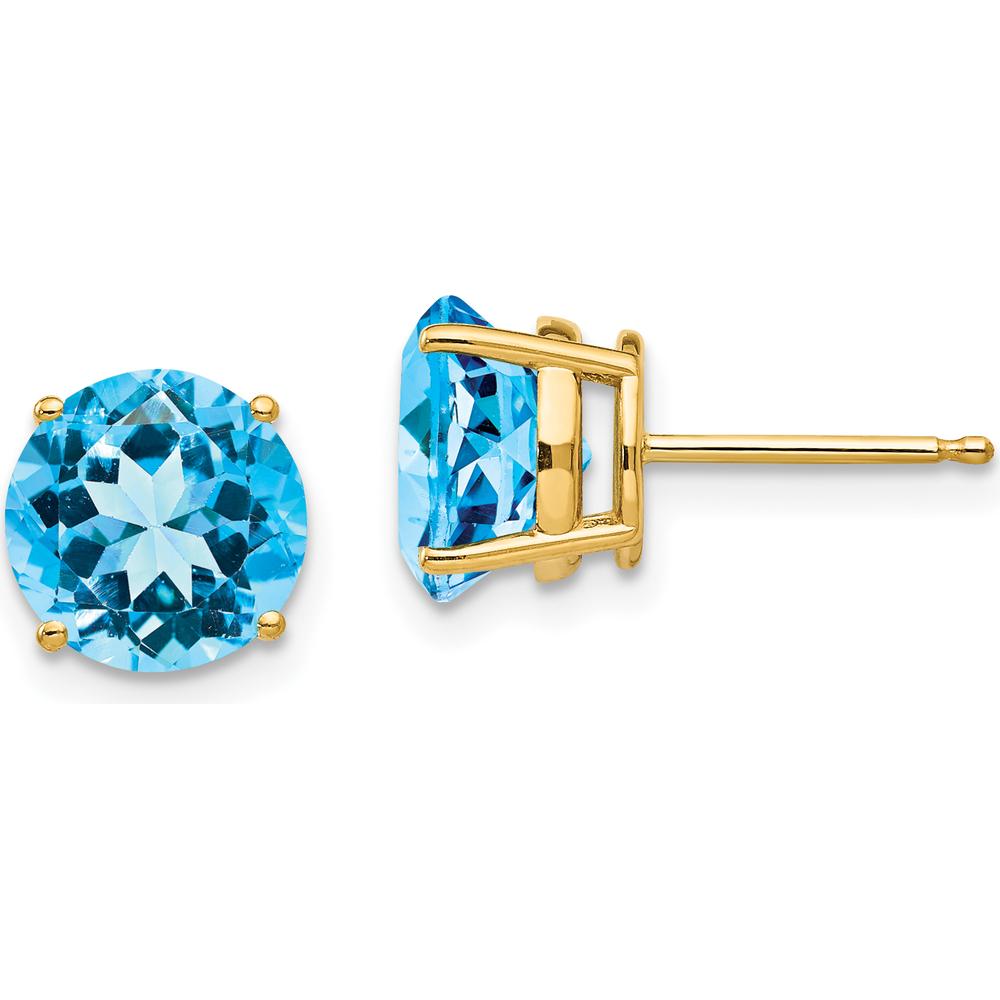 14K Yellow Gold 8mm Swiss Blue Topaz Stud Earrings - 2.5 Carat Total Gem Weight by Monteluci Fine Jewelry