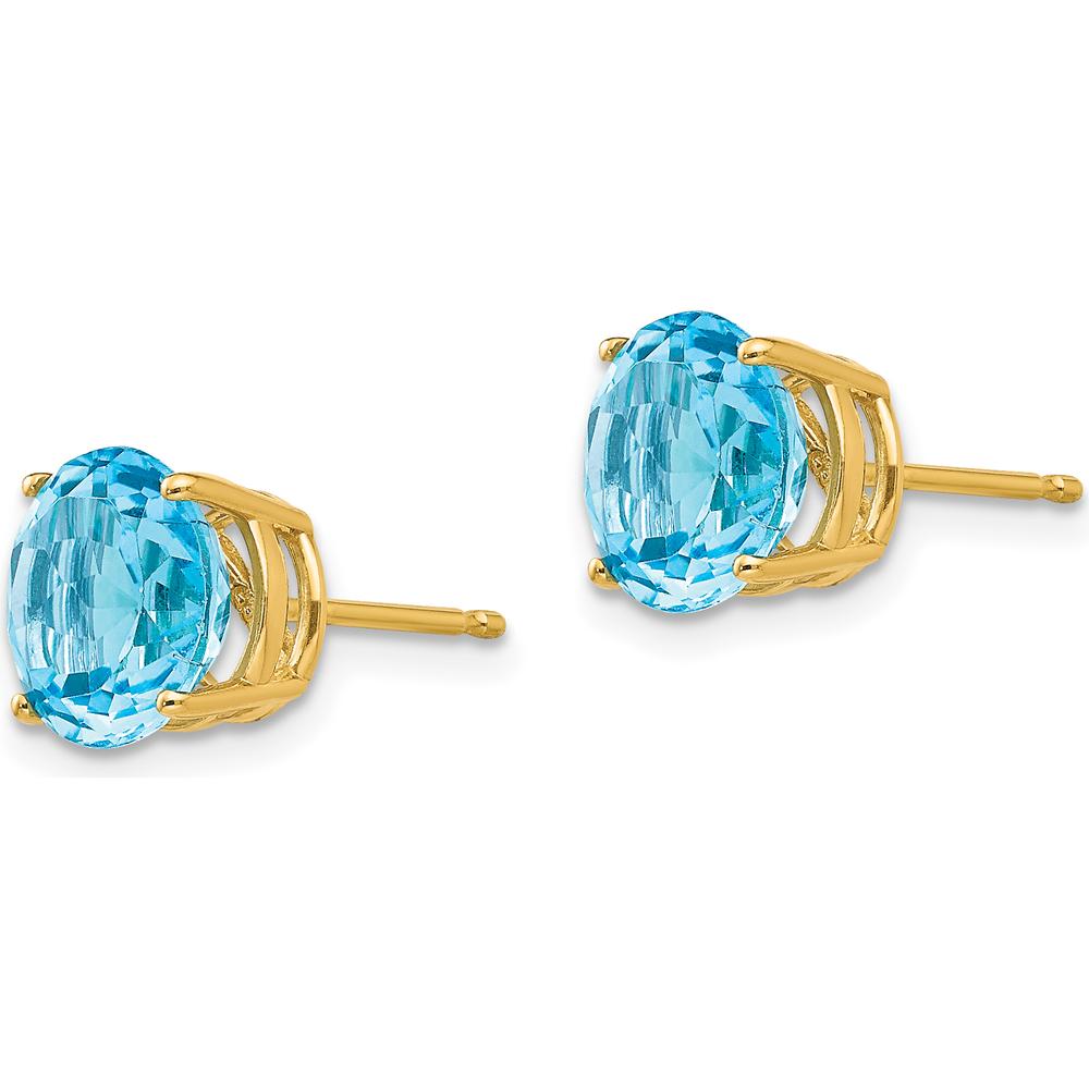 14K Yellow Gold 8mm Swiss Blue Topaz Stud Earrings - 2.5 Carat Total Gem Weight by Monteluci Fine Jewelry