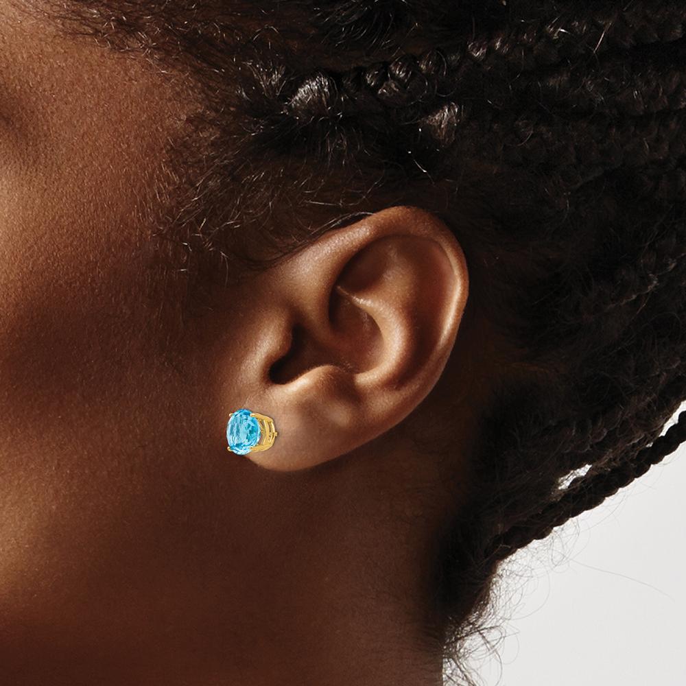 14K Yellow Gold 8mm Swiss Blue Topaz Stud Earrings - 2.5 Carat Total Gem Weight by Monteluci Fine Jewelry