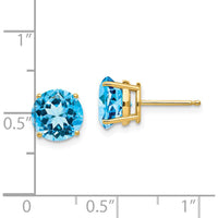 14K Yellow Gold 8mm Swiss Blue Topaz Stud Earrings - 2.5 Carat Total Gem Weight by Monteluci Fine Jewelry