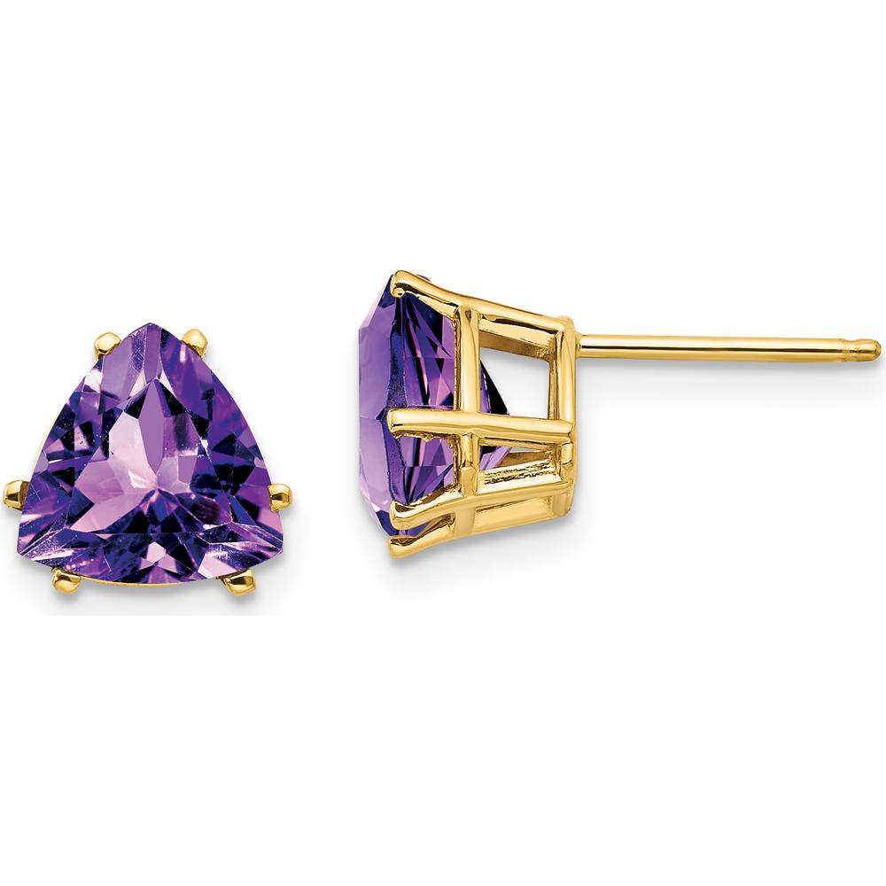 14K Yellow Gold 8mm Trillion Amethyst Earrings - 1.55 Carat Total Gem Weight by Monteluci Fine Jewelry