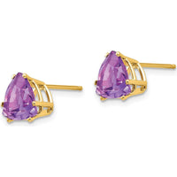 14K Yellow Gold 8mm Trillion Amethyst Earrings - 1.55 Carat Total Gem Weight by Monteluci Fine Jewelry