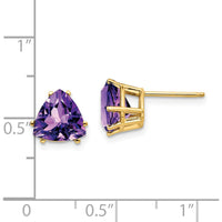 14K Yellow Gold 8mm Trillion Amethyst Earrings - 1.55 Carat Total Gem Weight by Monteluci Fine Jewelry
