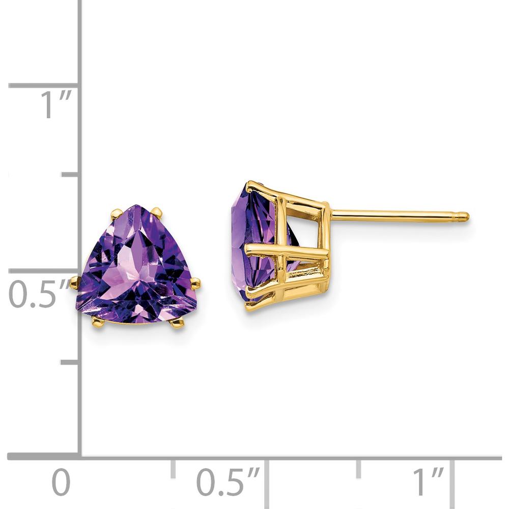14K Yellow Gold 8mm Trillion Amethyst Earrings - 1.55 Carat Total Gem Weight by Monteluci Fine Jewelry